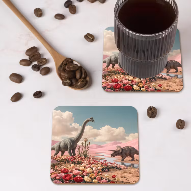 Onderzetter - Dinosaurus - Roze - Landschap - Dinosaurus - Roze - Landschap onderzetter kurk middel