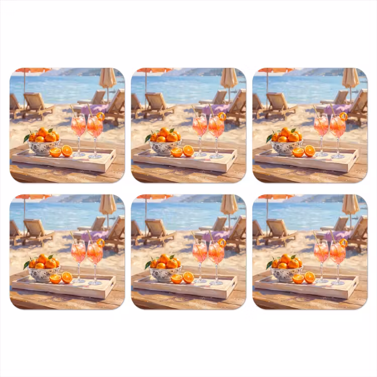 Drank - Glazen - Strand - Zomer - Oranje onderzetter kurk middel -3d