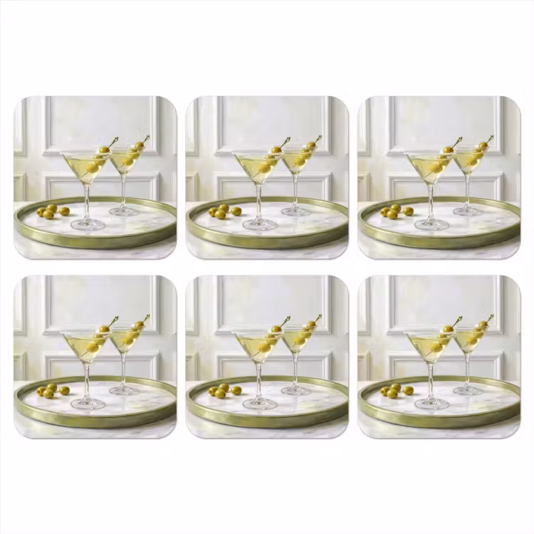 Drank - Martini - Olijven - Modern - Wit onderzetter kurk middel -3d
