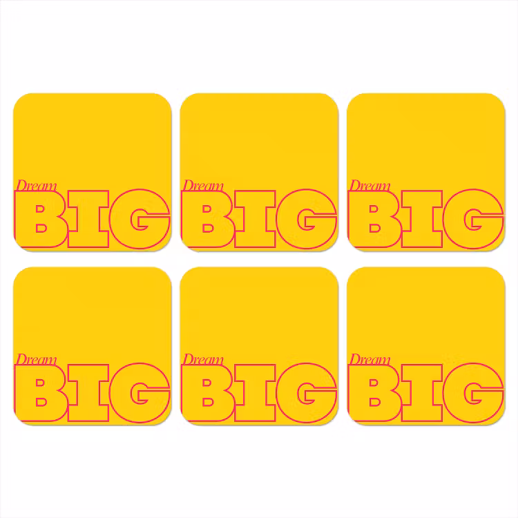 Dream big - Geel - Grafisch onderzetter kurk middel -3d