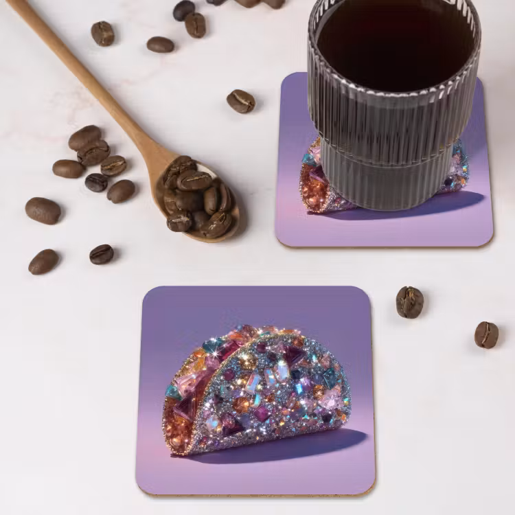 Edelstenen - Glitters - Paars - Kleurrijk onderzetter kurk middel -sfeer2