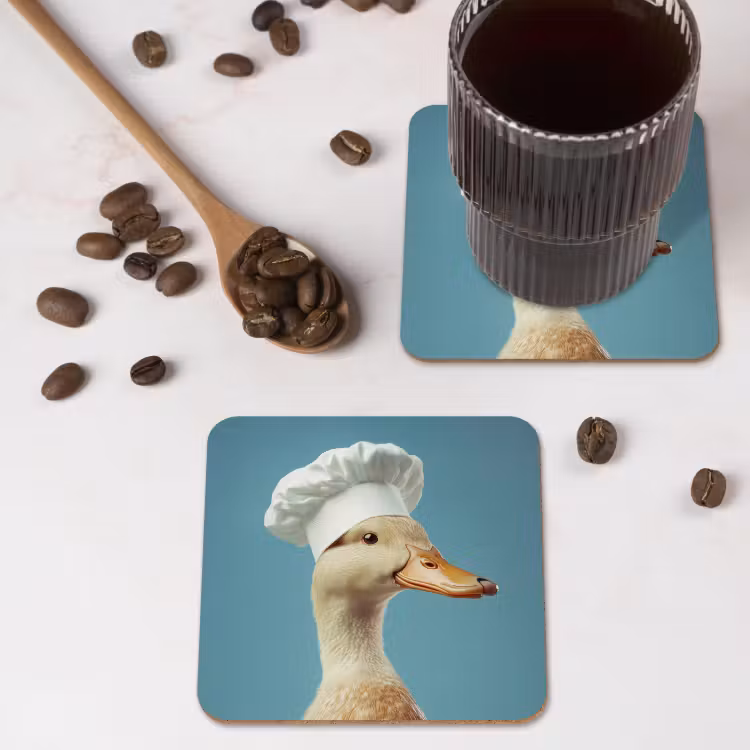 Eend - Koksmuts - Cute - Vogel onderzetter kurk middel -sfeer2