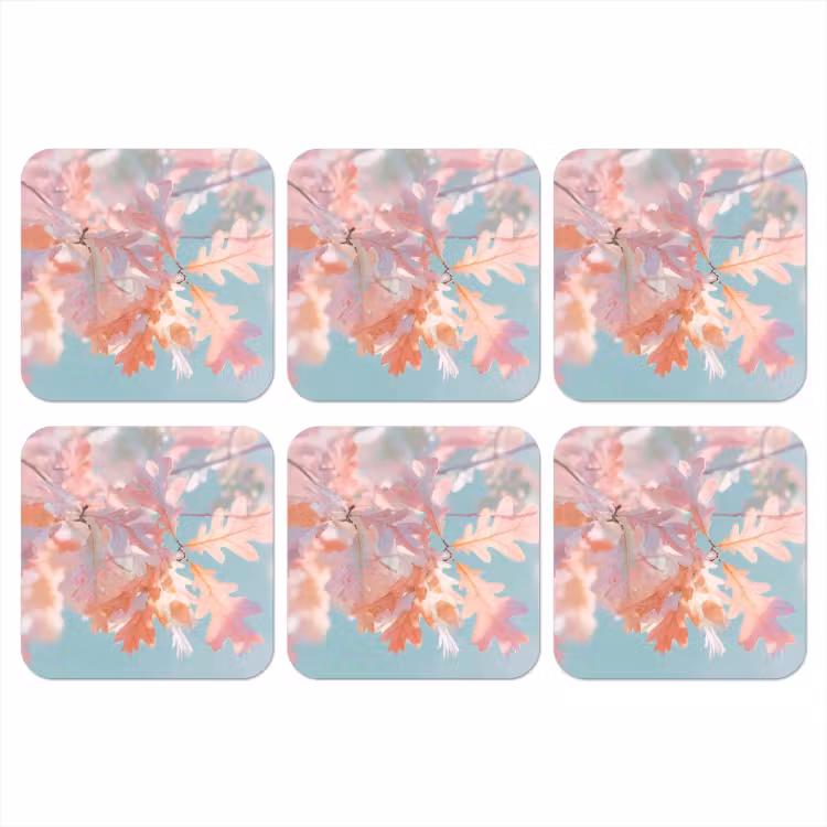 Eikenbladeren - Takken - Roze onderzetter kurk middel -3d