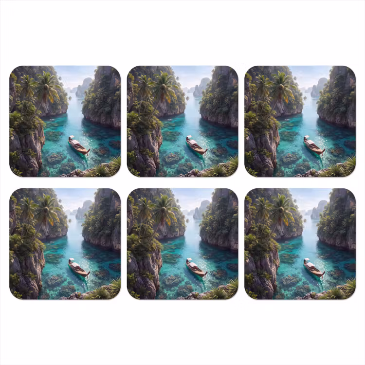 Eiland - Tropisch - Water - Palmbomen - Natuur onderzetter kurk middel -3d