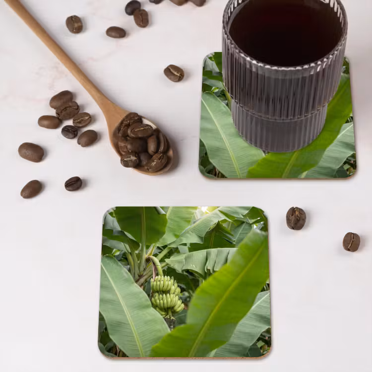 Eten - Bananen - Plantage - Groen onderzetter kurk middel -sfeer2