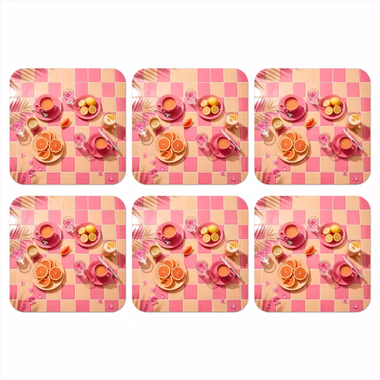 Eten - Citrusvruchten - Stillevens - Roze - Oranje onderzetter kurk middel -3d