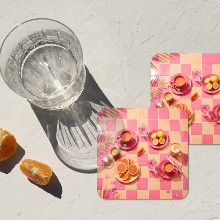 Eten - Citrusvruchten - Stillevens - Roze - Oranje onderzetter kurk middel -sfeer4