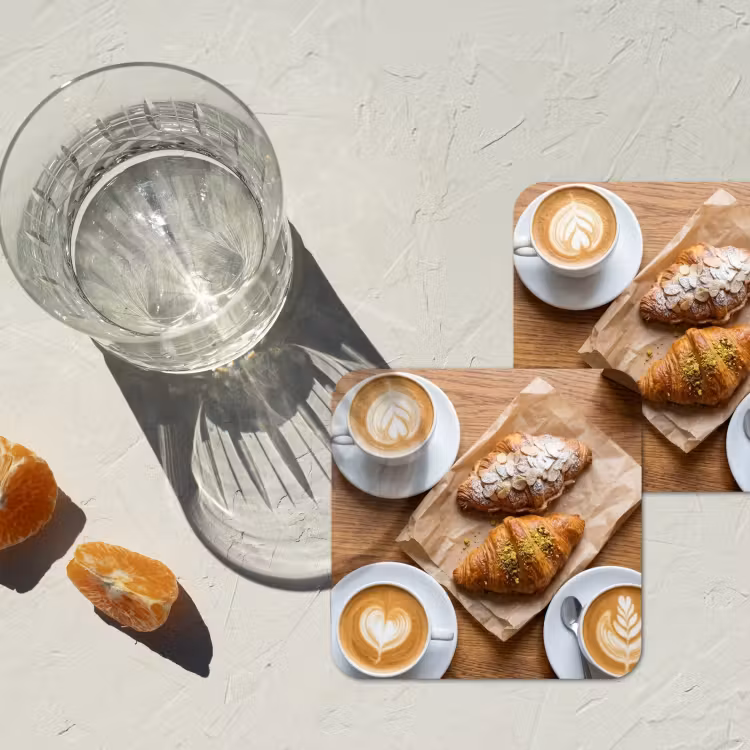 Eten - Croissant - Koffie - Ontbijt - Modern onderzetter kurk middel -sfeer4