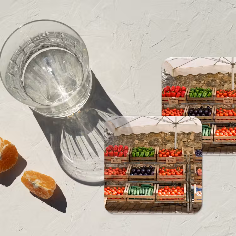 Onderzetter - Eten - Markt - Vers - Eten - Markt - Vers onderzetter kurk middel