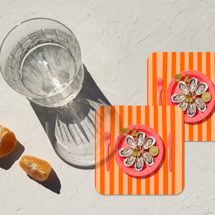 Eten - Oester - Zeevruchten - Oranje - Modern onderzetter kurk middel -sfeer4