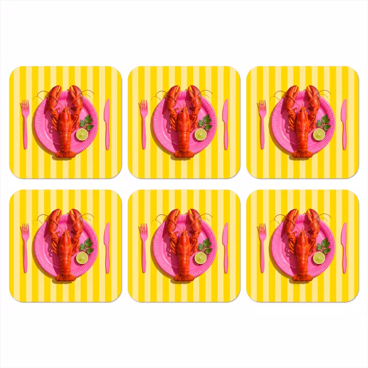 Eten - Roze - Geel - Modern - Culinaire onderzetter kurk middel -3d