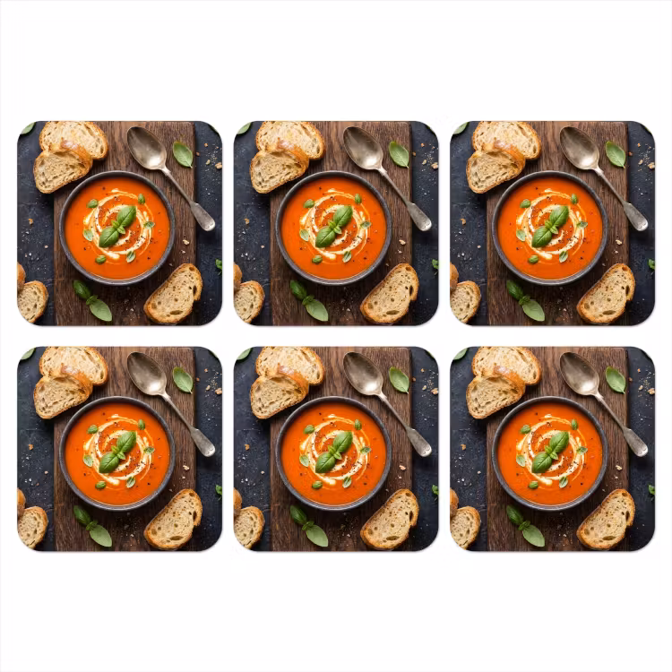 Eten - Soep - Basilicum - Rustiek - Rood onderzetter kurk middel -3d