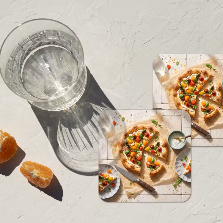 Eten - Tomaten - Basilicum - Maaltijd - Vers onderzetter kurk middel -sfeer4