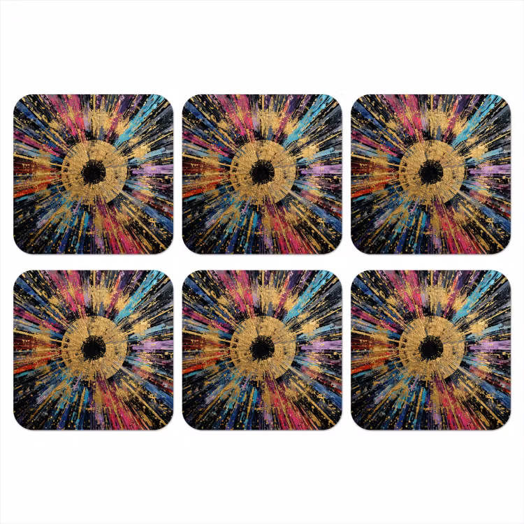 Explosie - Goud - Kleurrijk - Abstract onderzetter kurk middel -3d