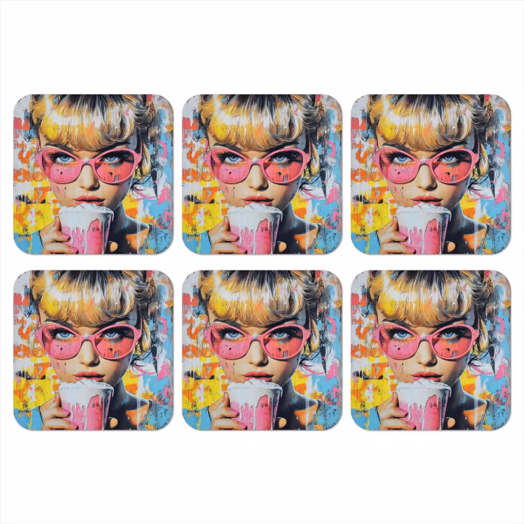 Expressief - Milkshake - Vrouw - Felle kleuren onderzetter kurk middel -3d