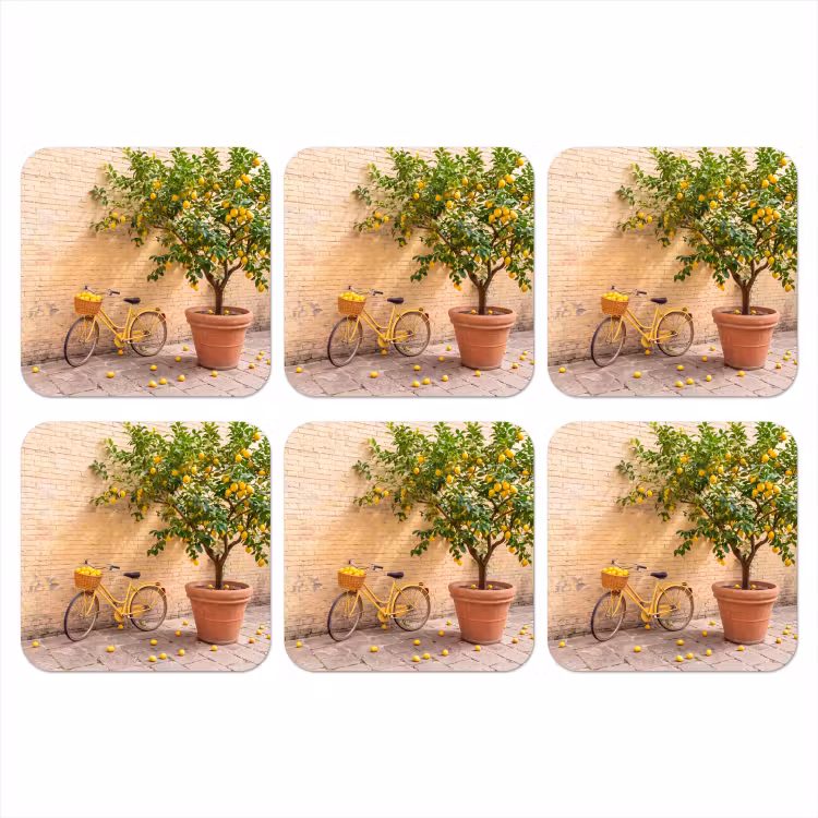 Fiets - Mand - Eten - Geel - Zomer onderzetter kurk middel -3d