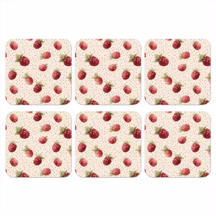 Framboos - Stippen - Rood onderzetter kurk middel 366 -3d