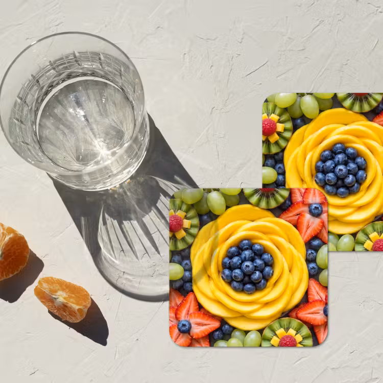 Fruit - Arrangement - Gezond - Kleurrijk - Eten onderzetter kurk middel -sfeer4