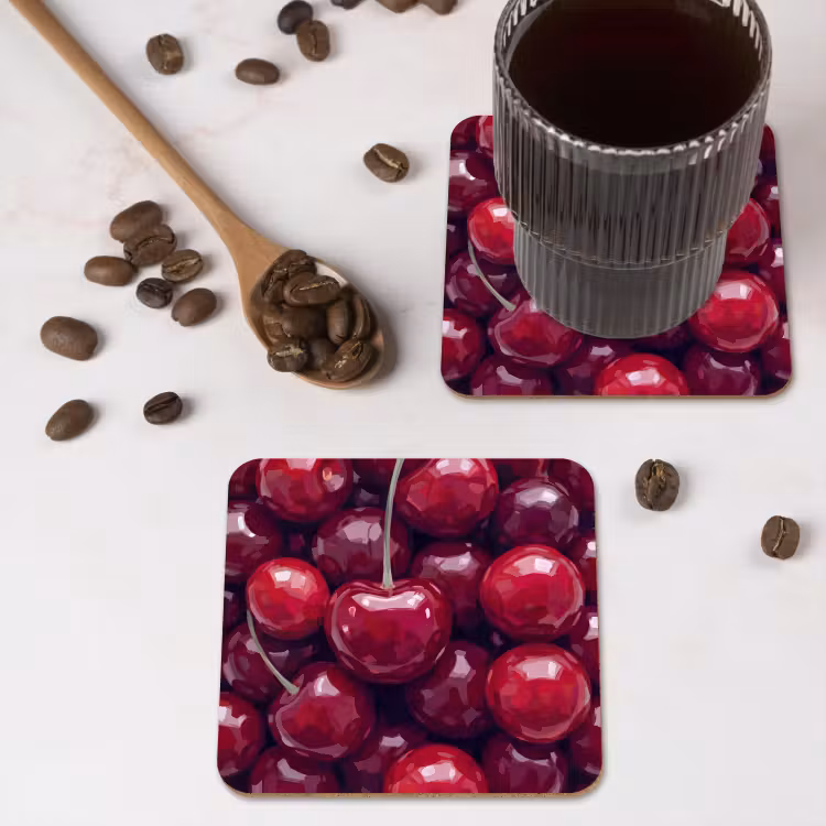 Fruit - Kersen - Eten - Modern - Rood onderzetter kurk middel -sfeer2