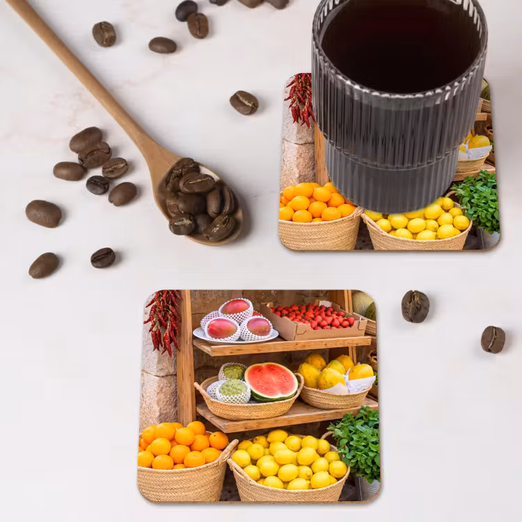 Onderzetter - Fruit - Markt - Vers - Fruit - Markt - Vers onderzetter kurk middel