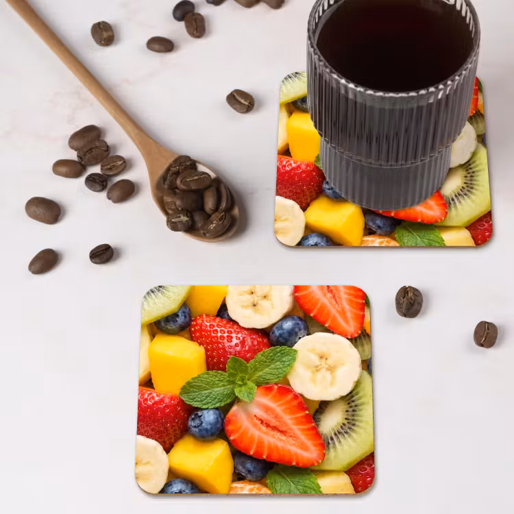 Fruit - Plakjes - Eten - Kleurrijk onderzetter kurk middel -sfeer2