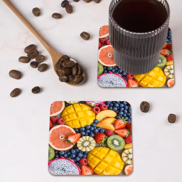 Fruit - Versneden - Kleurrijk - Eten - Gezond onderzetter kurk middel -sfeer2