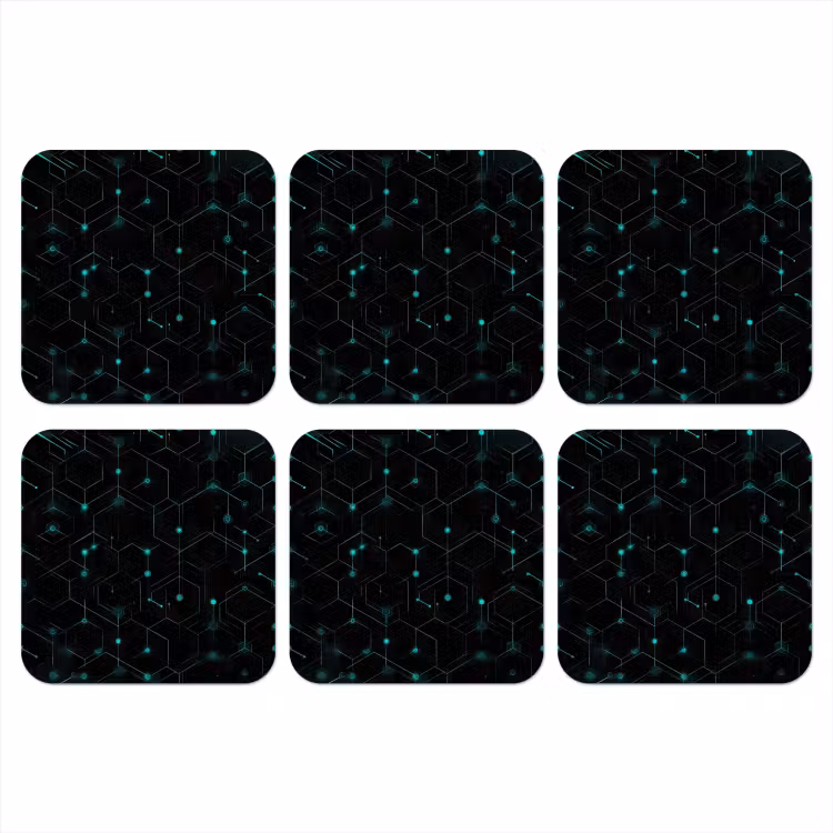 Gaming - Netwerk - Blauw - Punten - Patroon onderzetter kurk middel -3d