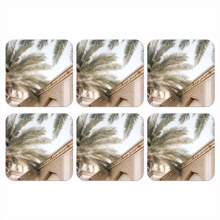 Gebouw - Palmbomen - Beige - Zon onderzetter kurk middel -3d