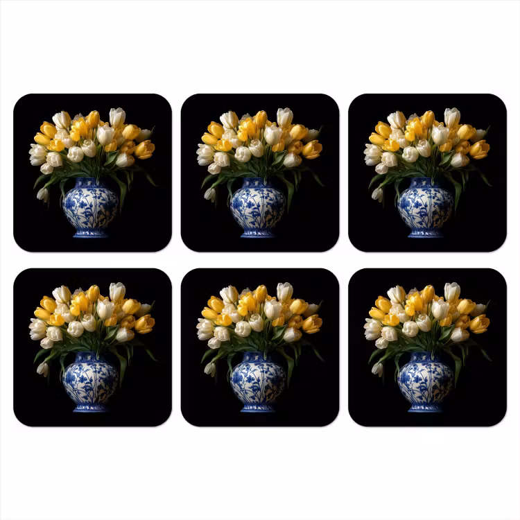 Geel - Tulpen - Vaas - Bloemen onderzetter kurk middel -3d