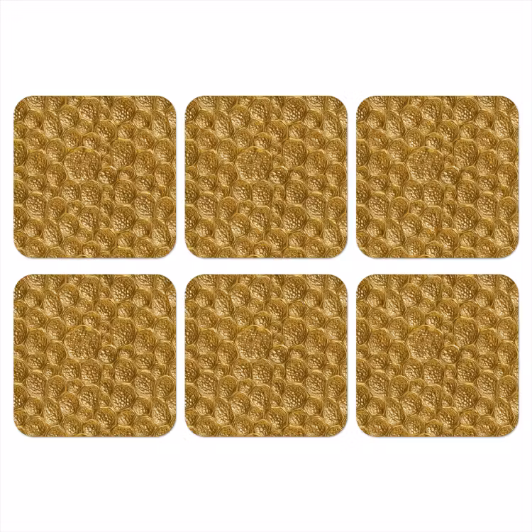 Gehamerd - Mozaïek - Antiek - Goud onderzetter kurk middel 366 -3d