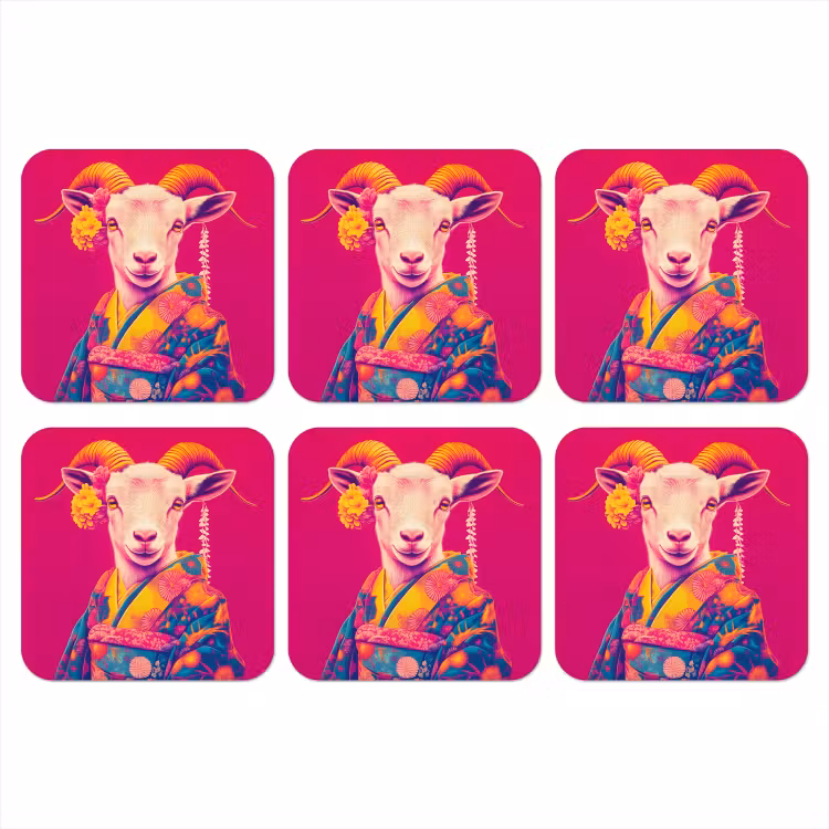 Geit - Hoorns - Kimono - Kleurrijk onderzetter kurk middel -3d