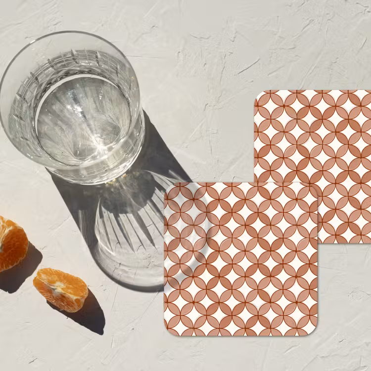 Geometrisch - Cirkels - Modern - Terracotta onderzetter kurk middel 366 -sfeer4