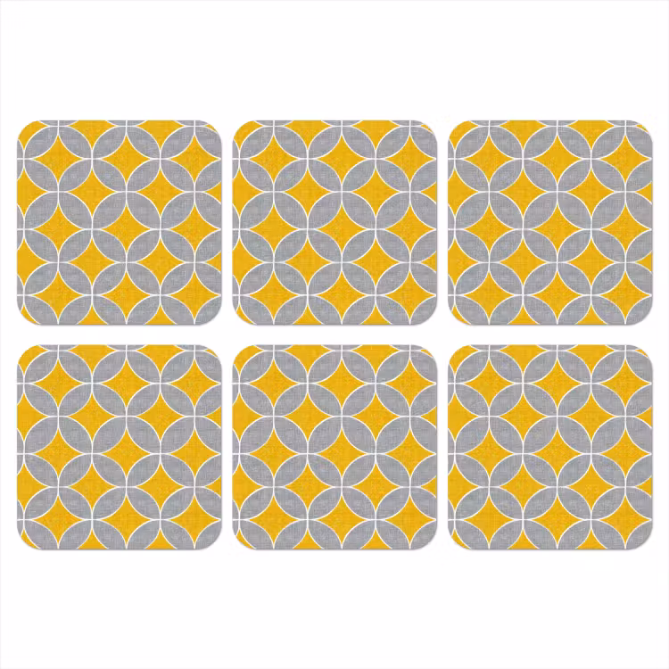 Geometrisch - Cirkels - Textuur - Grijs - Geel onderzetter kurk middel 366 -3d