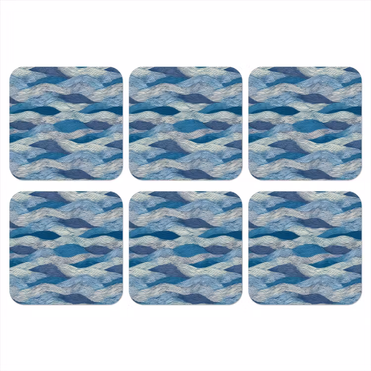 Getekend - Blauw - Wit - Golvend - Streepjes onderzetter kurk middel 366 -3d