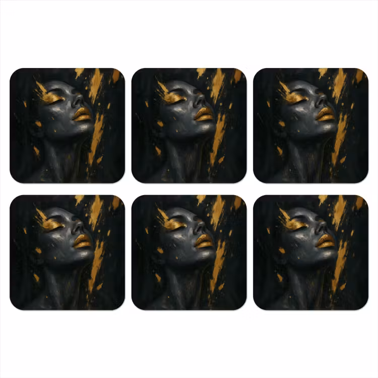 Gezicht - Vrouw - Verfspatten - Abstract onderzetter kurk middel -3d
