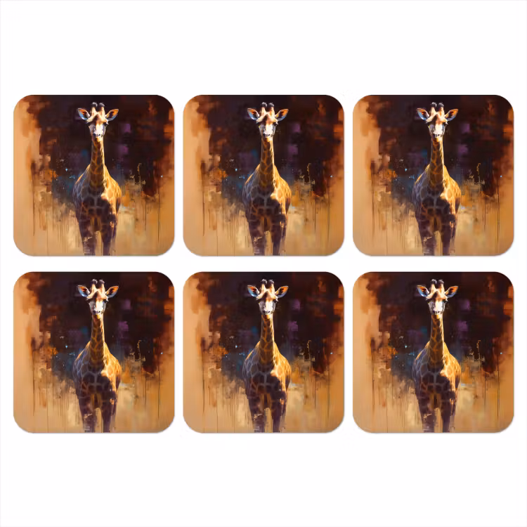 Giraf - Bruin - Abstract - Geschilderd onderzetter kurk middel -3d
