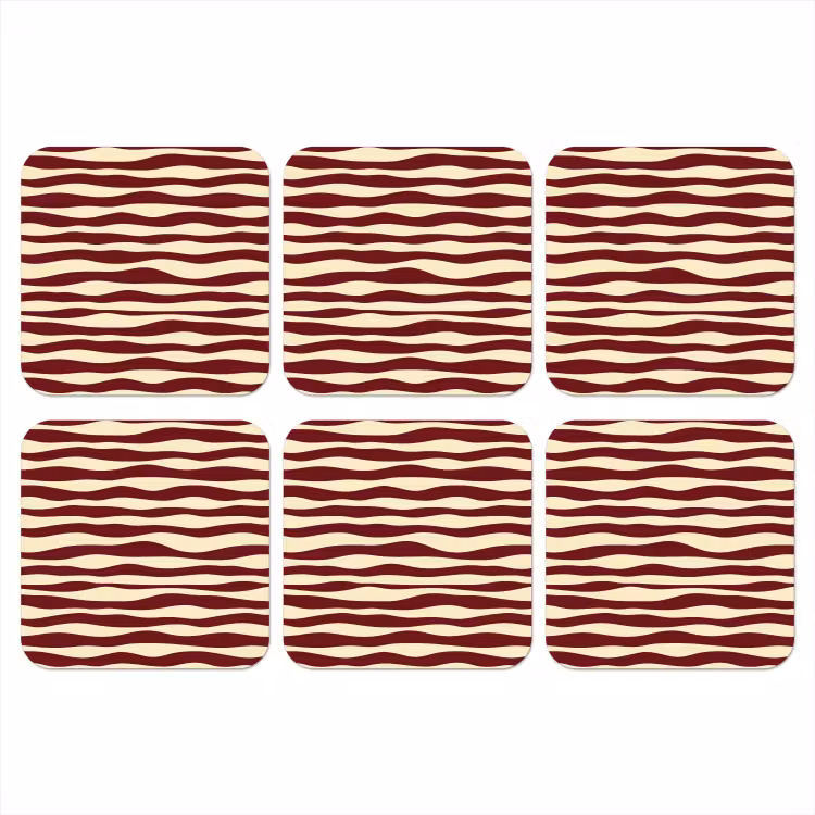 Golven - Rood - Patroon - Crème onderzetter kurk middel 366 -3d