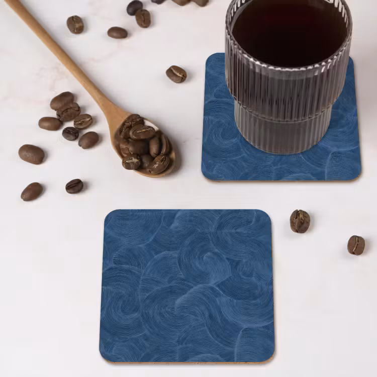 Golven - Textuur - Patroon - Blauw onderzetter kurk middel 366 -sfeer2
