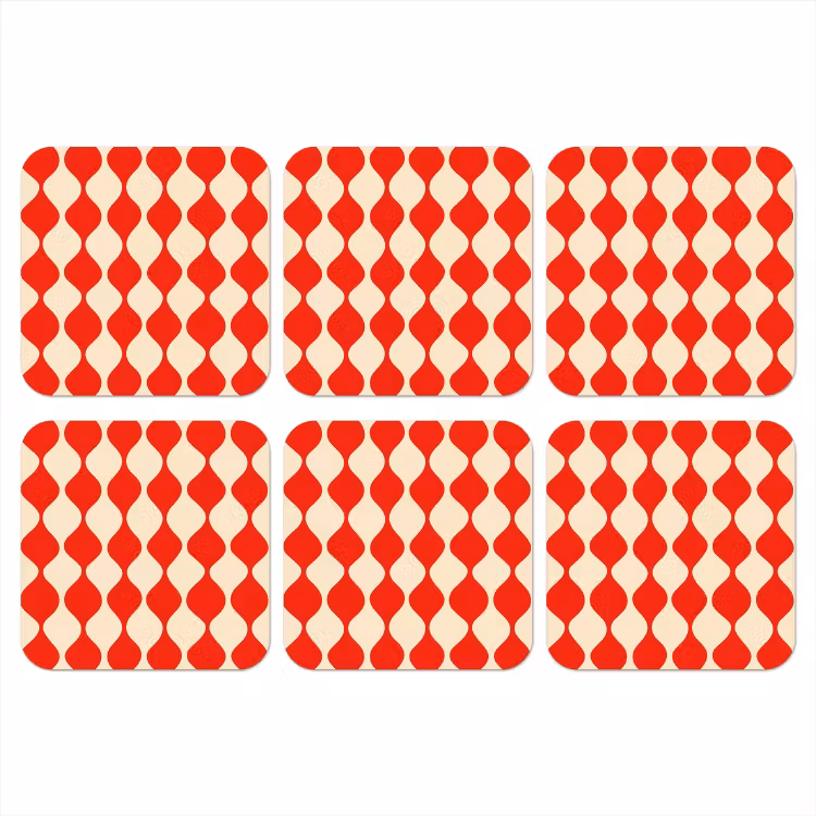 Golvend patroon - Retro - Rood - Beige onderzetter kurk middel 366 -3d