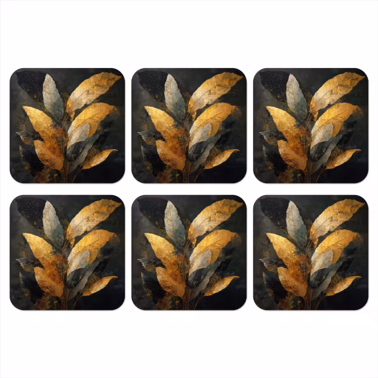 Gouden Bladcompositie â Botanische Luxe onderzetter kurk middel -3d