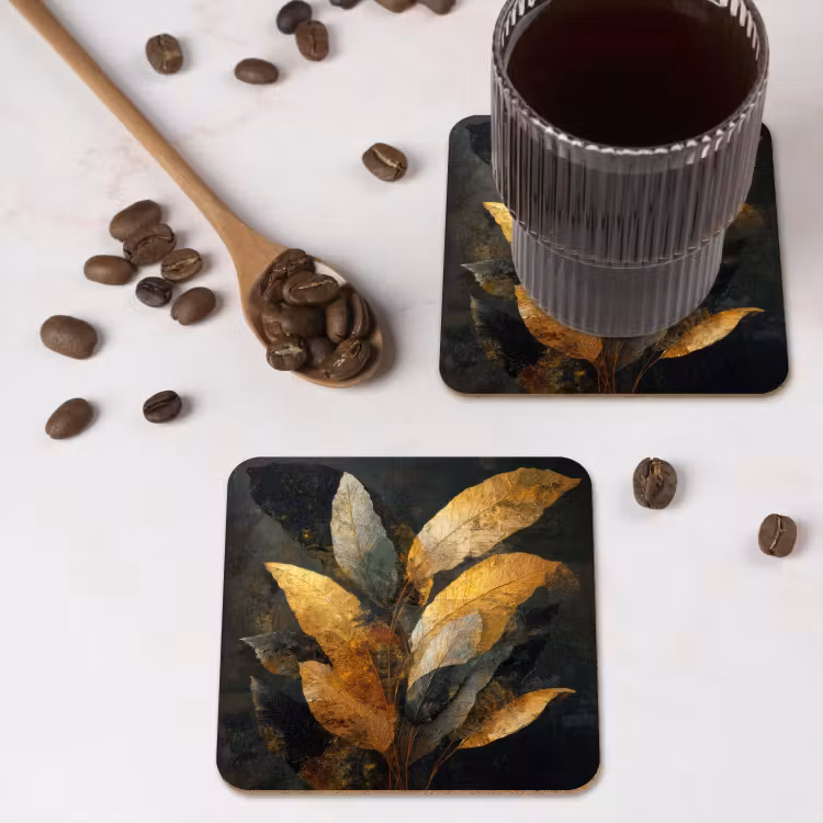 Gouden Bladcompositie â Botanische Luxe onderzetter kurk middel -sfeer2