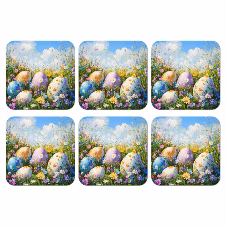 Grasveld - Eieren - Bloemen onderzetter kurk middel -3d