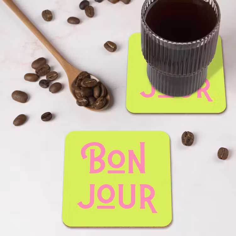 Groen - Roze bonjour - art-deco onderzetter kurk middel -sfeer2