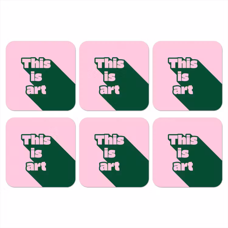 Groen - Teskt - This is art - Roze onderzetter kurk middel -3d