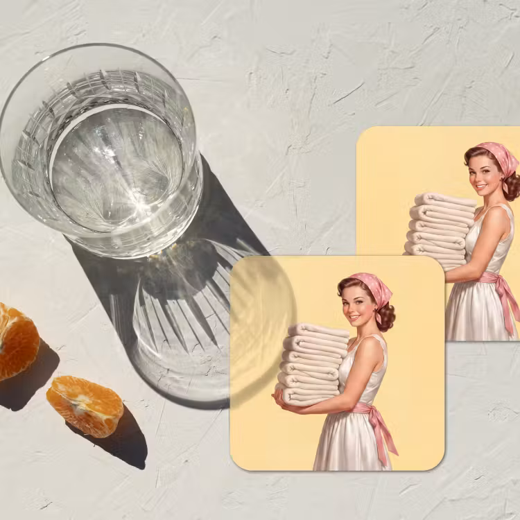 Handdoeken - Vrouw - Jurk - Roze onderzetter kurk middel -sfeer4