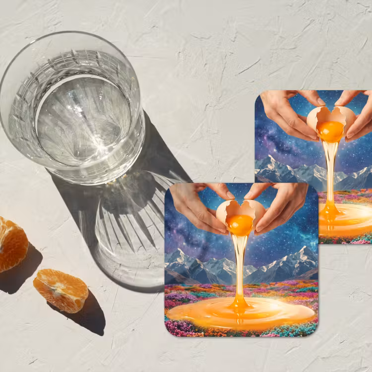 Onderzetter - Handen - Ei - Surrealisme - Handen - Ei - Surrealisme onderzetter kurk middel
