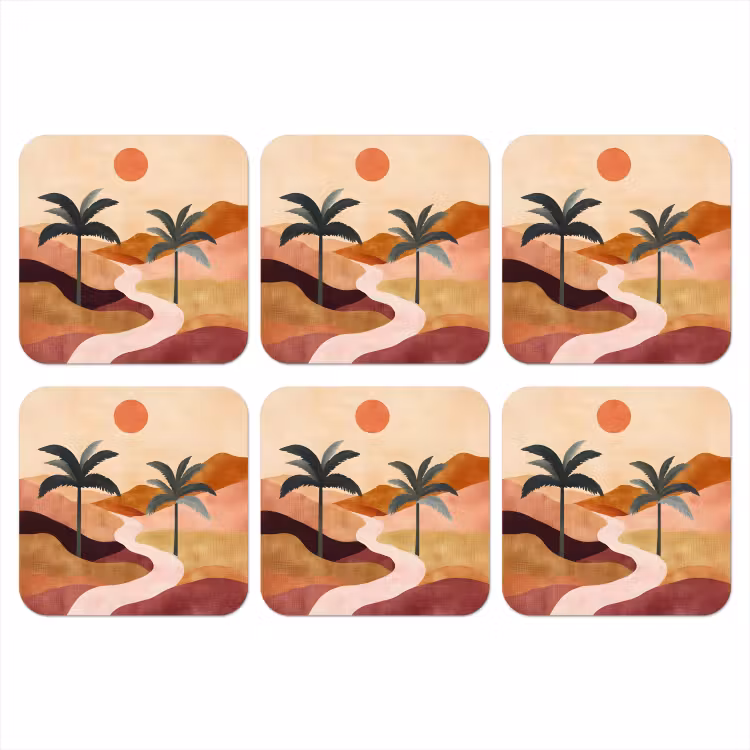 Heuvels - Palmbomen - Abstract onderzetter kurk middel -3d