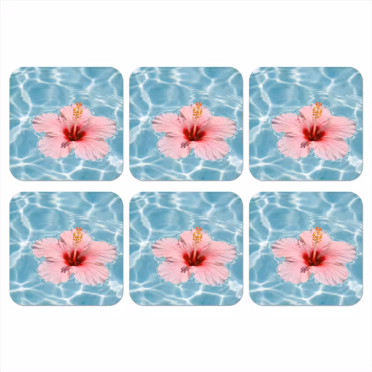 Hibiscus - Water - Roze onderzetter kurk middel -3d