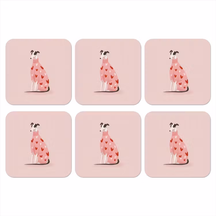 Hond - Hartjes - Roze onderzetter kurk middel -3d