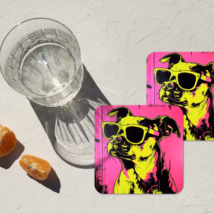 Hond - Zonnebril - Roze - Art onderzetter kurk middel -sfeer4